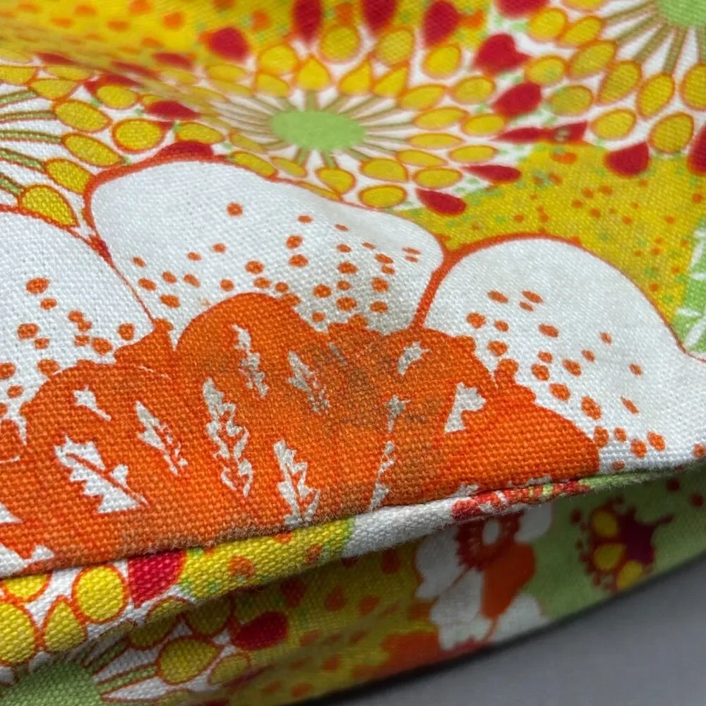 Vintage 1970s Handmade Floral Print Tote Handbag Boho Hippie Cotton Purse